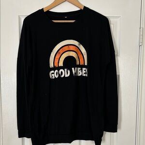 Black 'Good Vibes' T-shirt with Rainbow Design